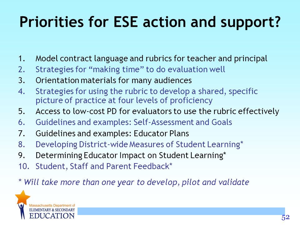 Priorities for ESE action and support
