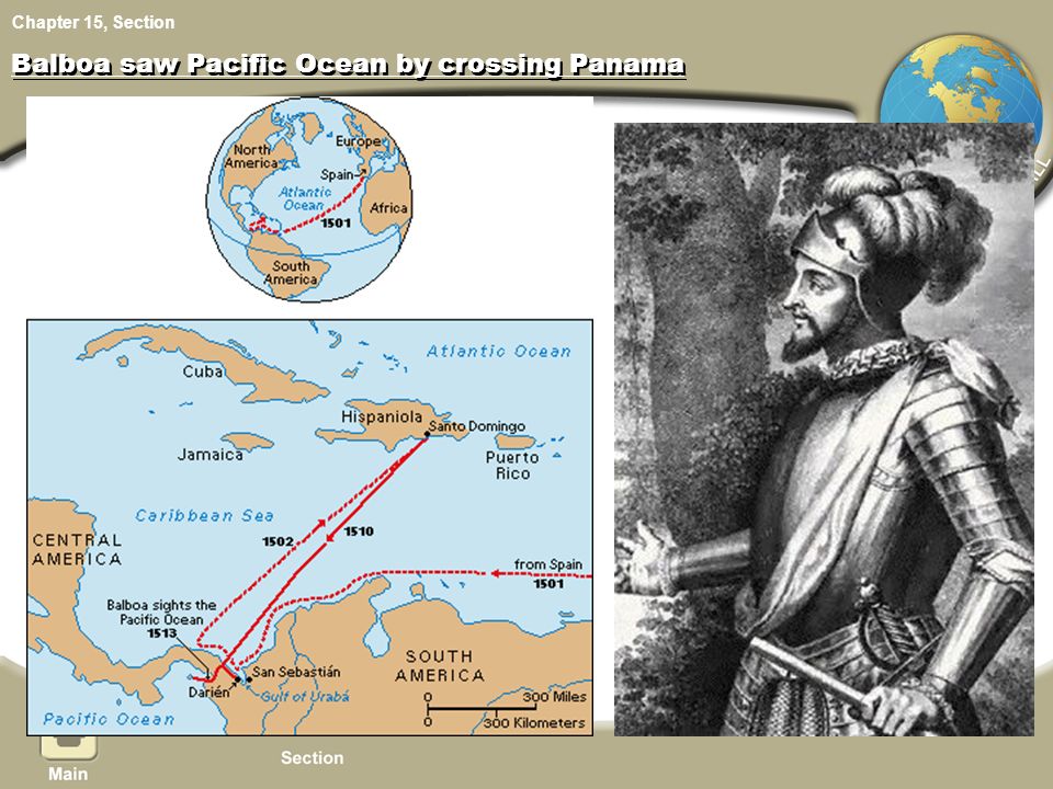 Balboa saw Pacific Ocean by crossing Panama