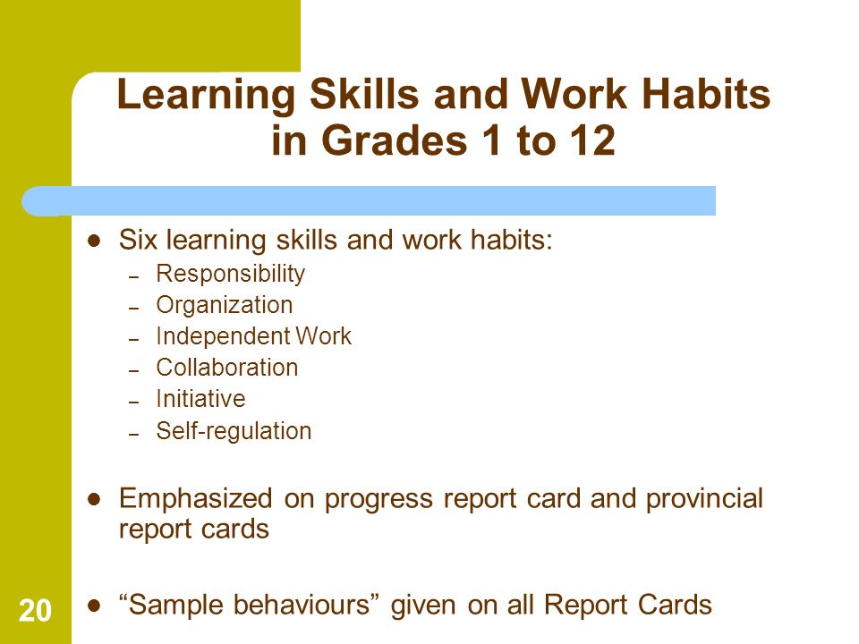 Learning Skills and Work Habits in Grades 1 to 12