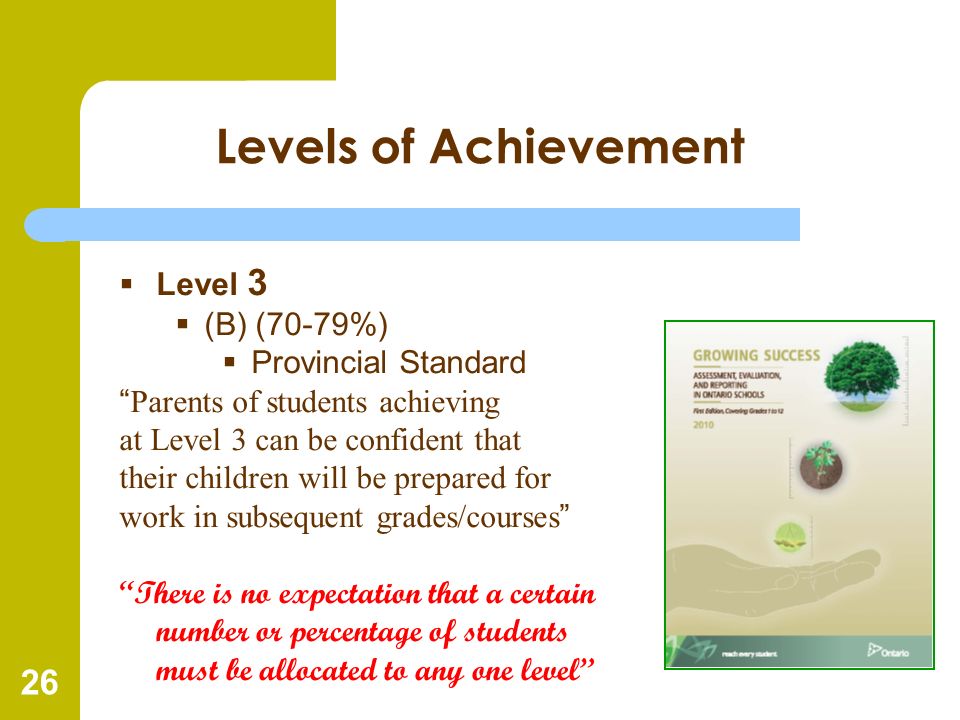 Levels of Achievement Level 3 (B) (70-79%) Provincial Standard