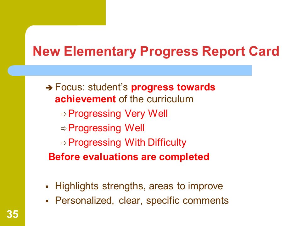 New Elementary Progress Report Card