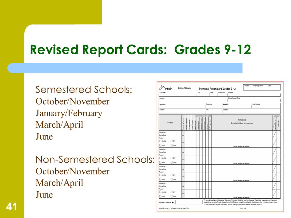Revised Report Cards: Grades 9-12