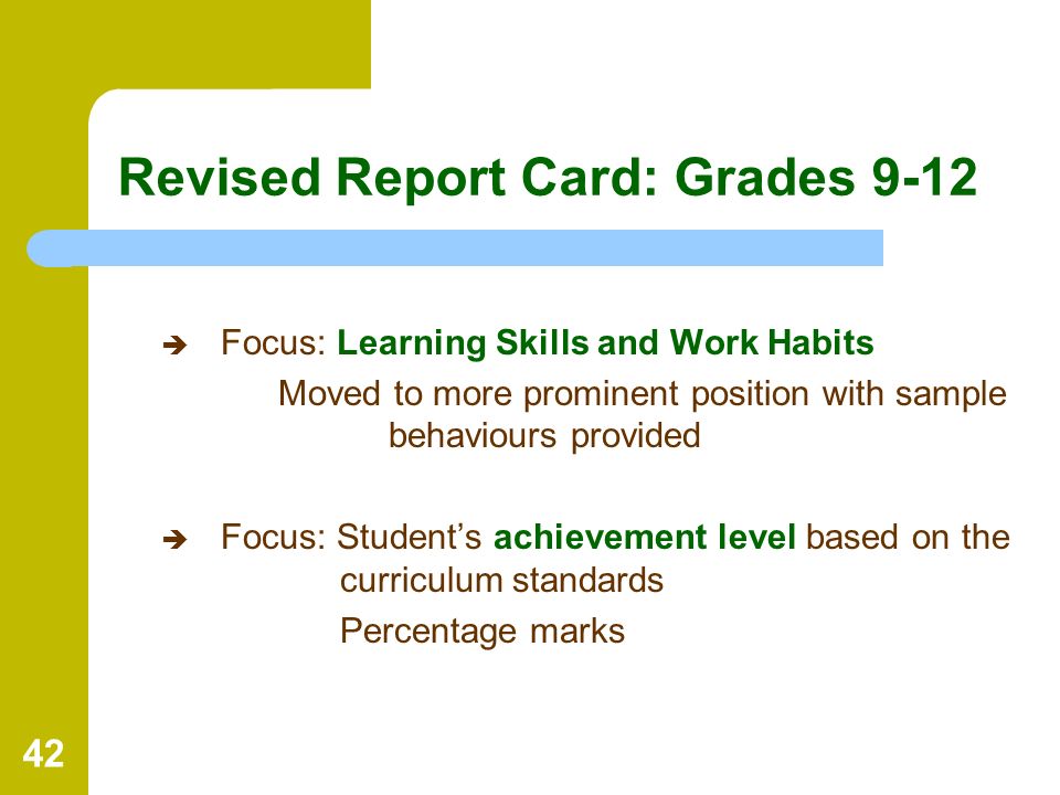 Revised Report Card: Grades 9-12