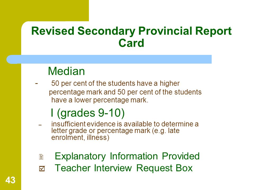 Revised Secondary Provincial Report Card