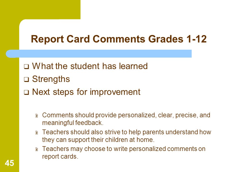 Report Card Comments Grades 1-12