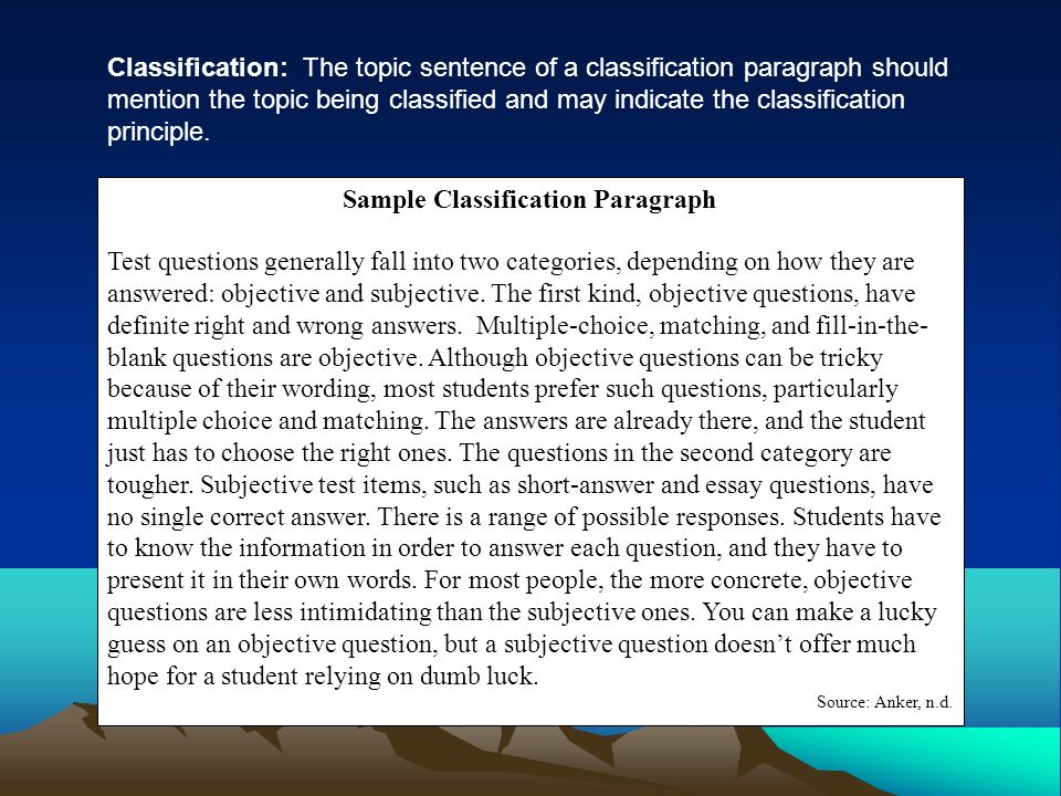 Sample Classification Paragraph
