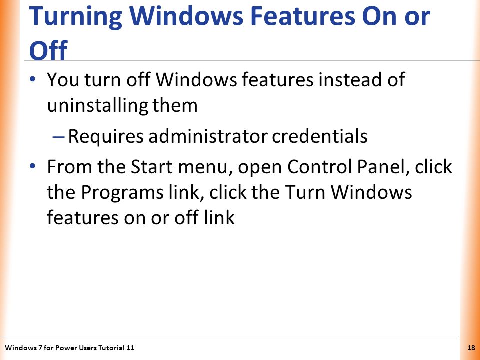 Turning Windows Features On or Off