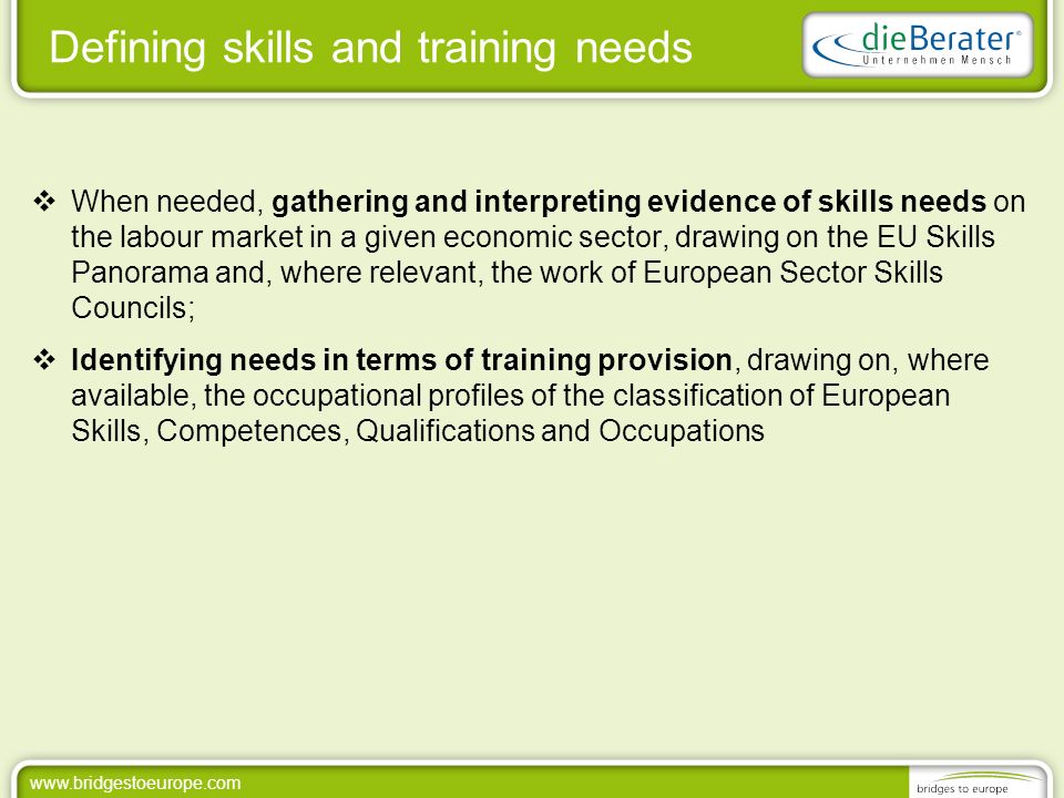 Defining skills and training needs