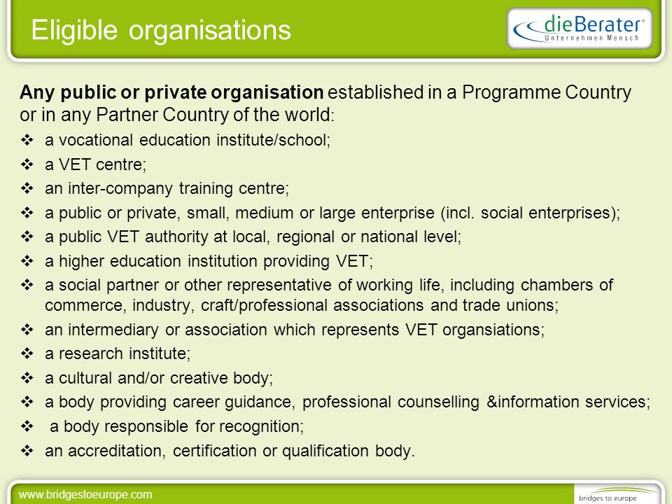 Eligible organisations