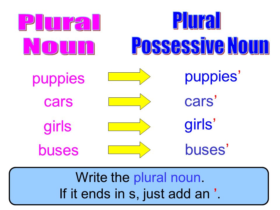 Write the plural noun. If it ends in s, just add an ’.