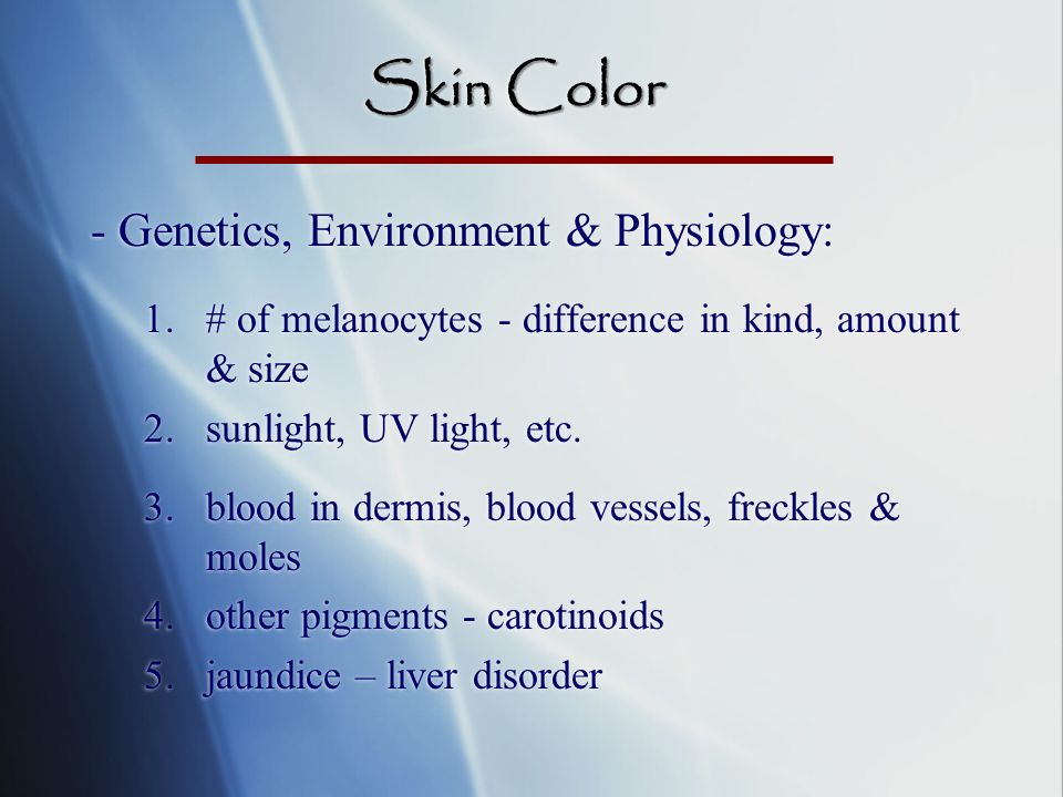 Skin Color - Genetics, Environment & Physiology: