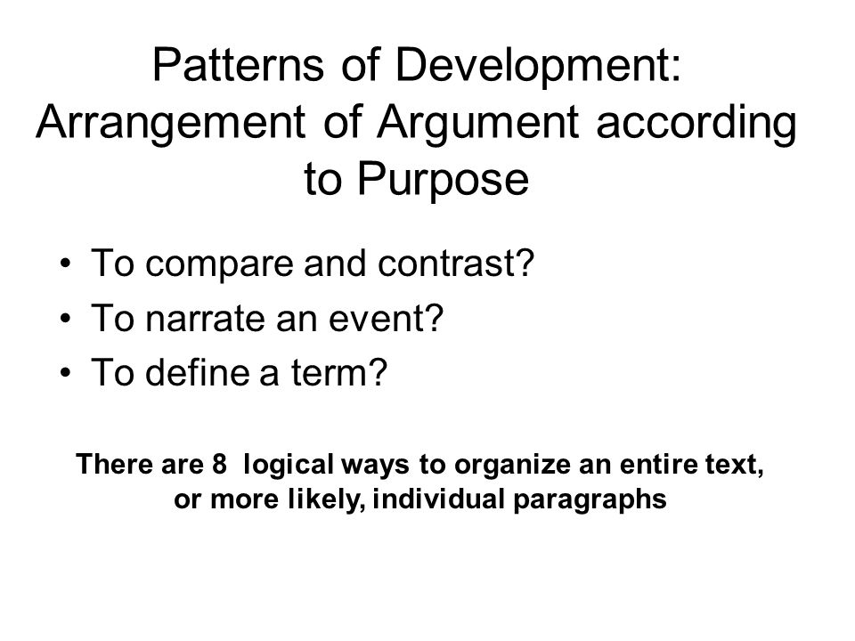 Patterns of Development: Arrangement of Argument according to Purpose