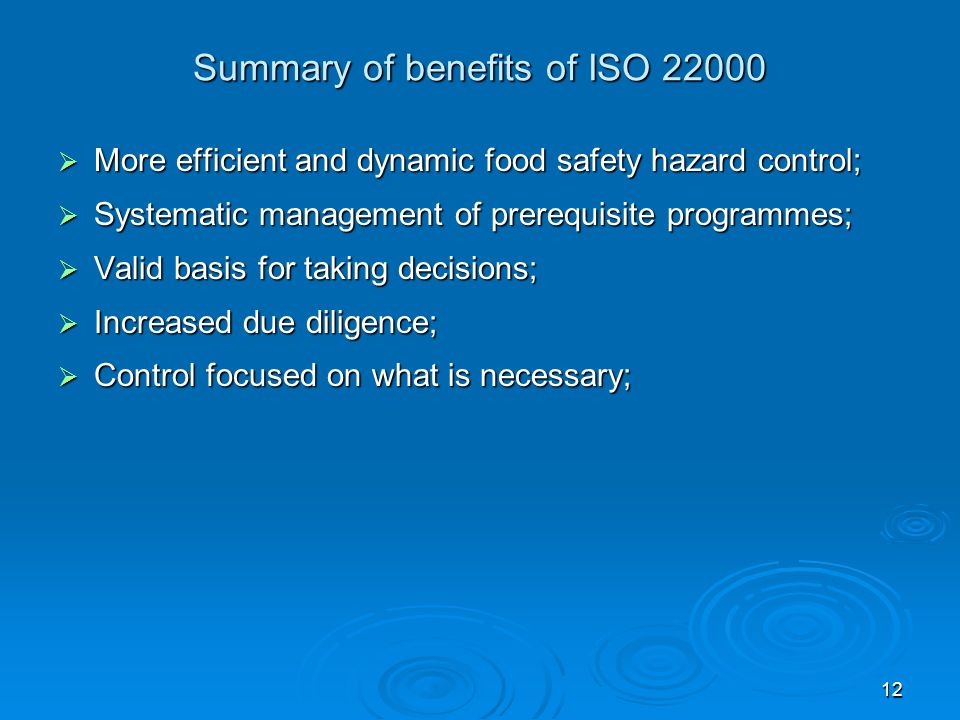 Summary of benefits of ISO 22000