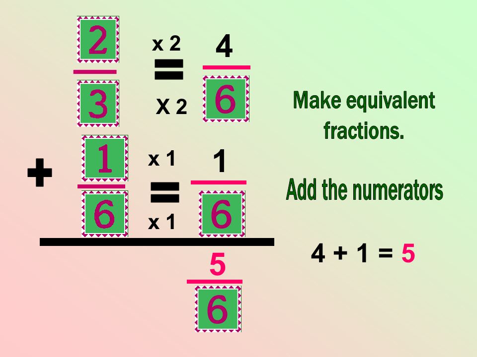 = 5 = + = x 2 X 2 x 1 x 1 Make equivalent fractions.