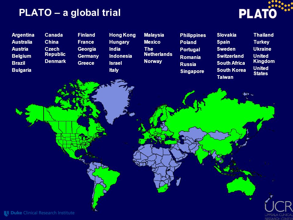 PLATO – a global trial Argentina Australia Austria Belgium Brazil