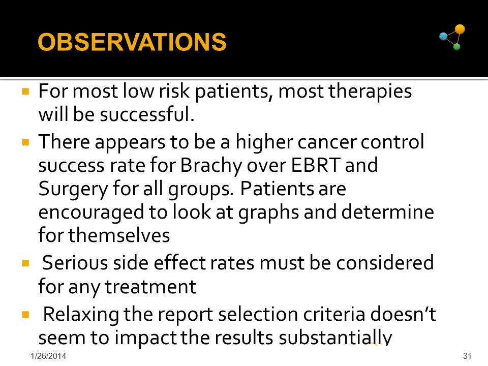 OBSERVATIONS For most low risk patients, most therapies will be successful.