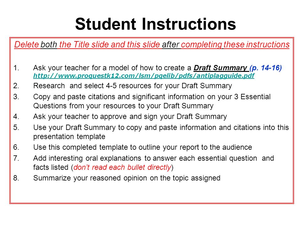 Student Instructions Delete both the Title slide and this slide after completing these instructions.