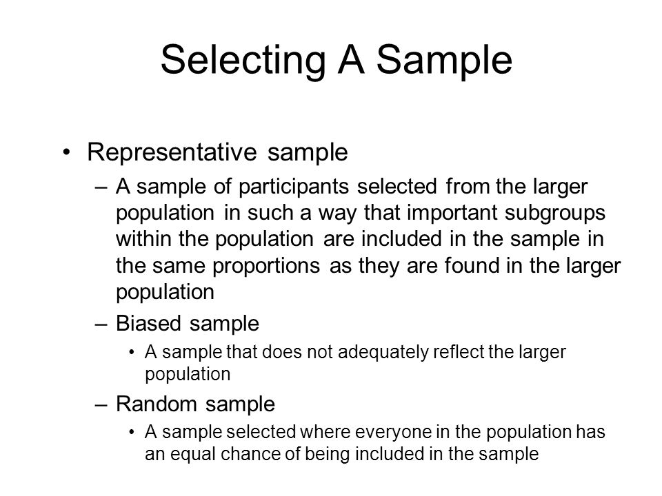 Selecting A Sample Representative sample