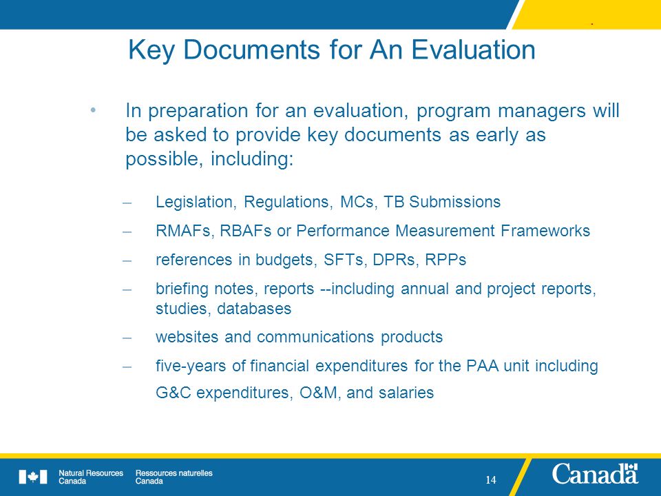 Key Documents for An Evaluation