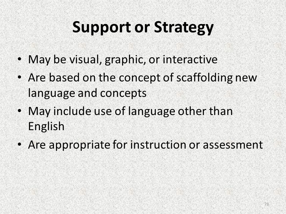 Support or Strategy May be visual, graphic, or interactive