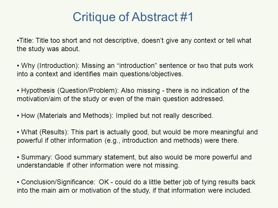What Makes An Abstract What Makes A Good Abstract Uses Of The