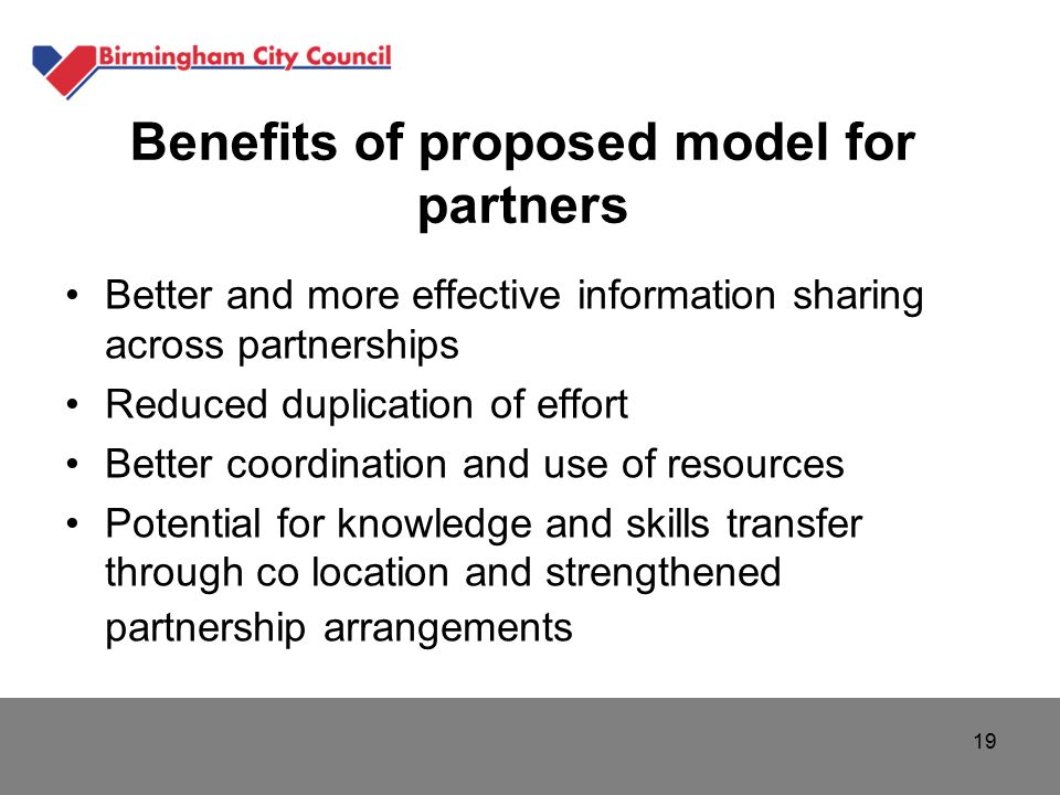 Benefits of proposed model for partners