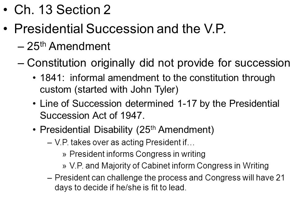Presidential Succession and the V.P.