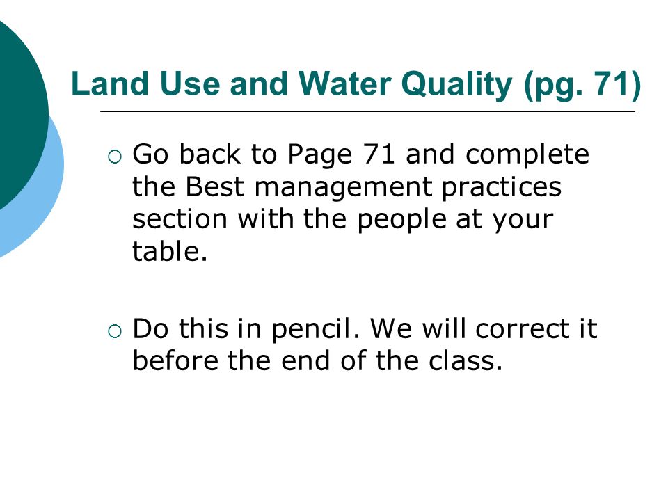 Land Use and Water Quality (pg. 71)
