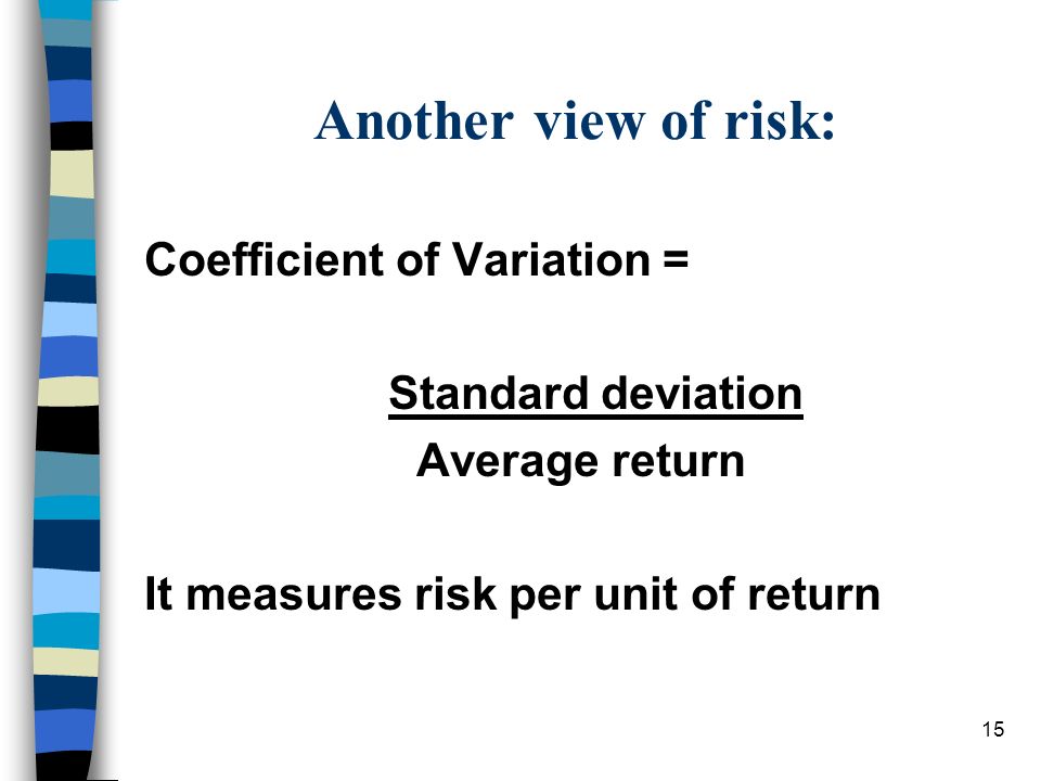 Another view of risk: Coefficient of Variation = Standard deviation
