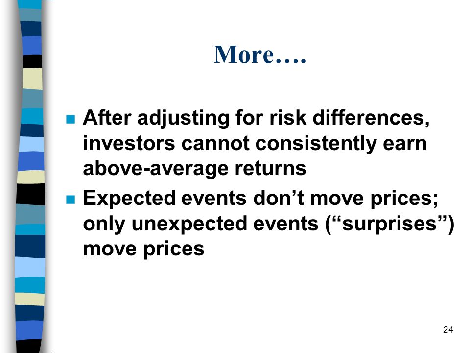 More…. After adjusting for risk differences, investors cannot consistently earn above-average returns.