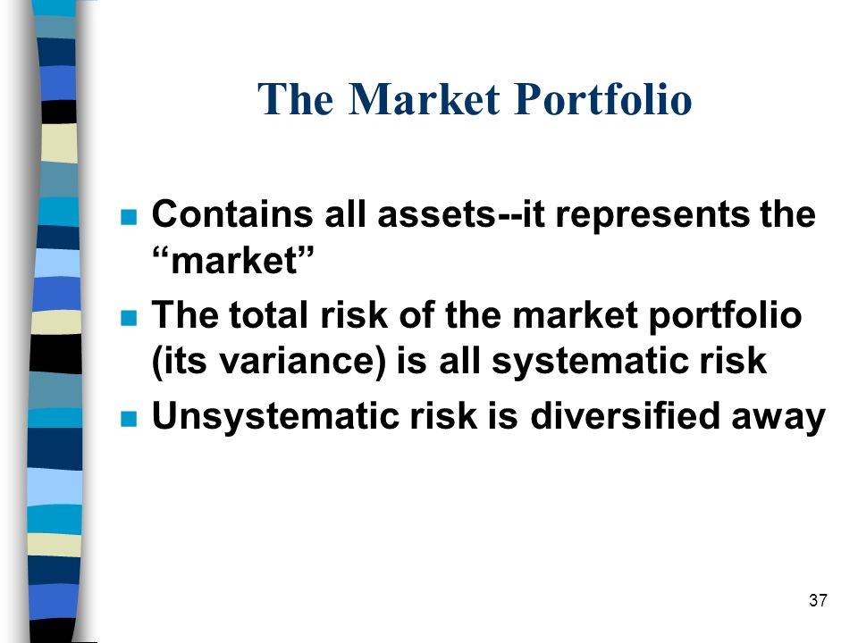 The Market Portfolio Contains all assets--it represents the market
