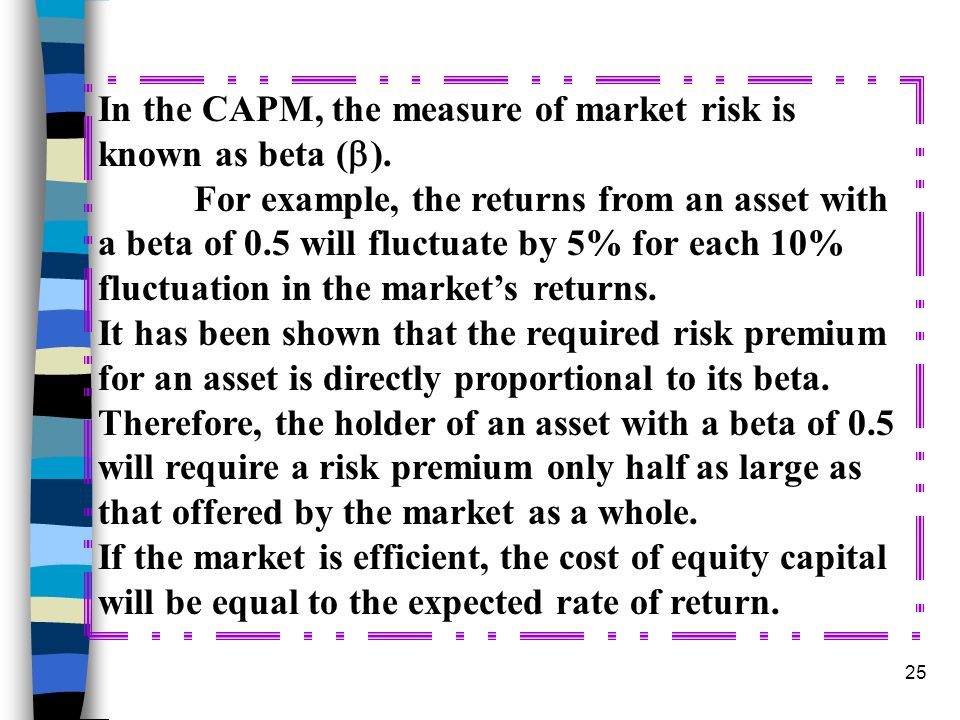 In the CAPM, the measure of market risk is known as beta ()