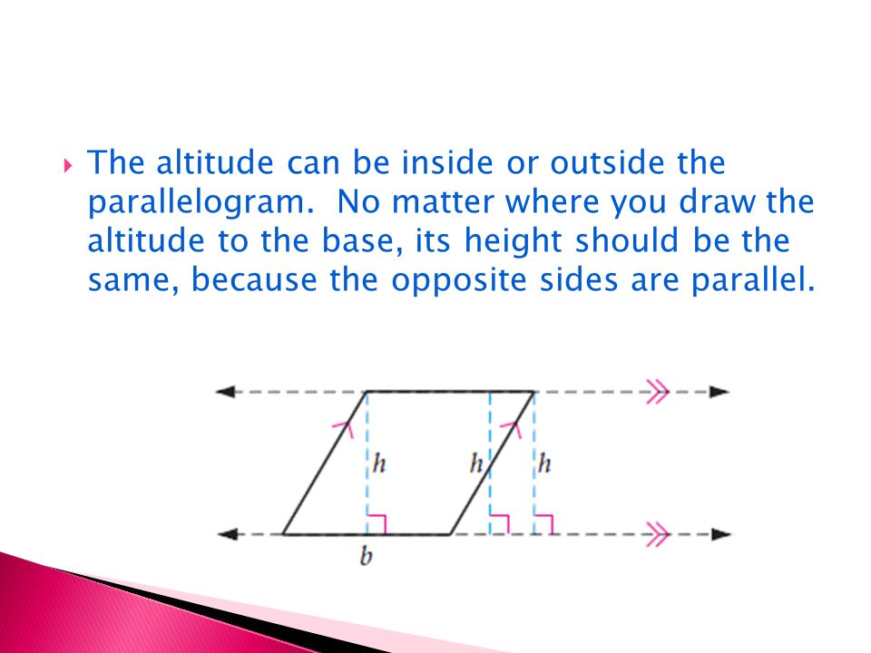 The altitude can be inside or outside the parallelogram