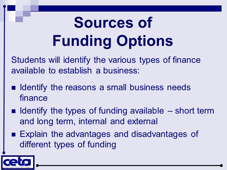 Sources of Funding Options