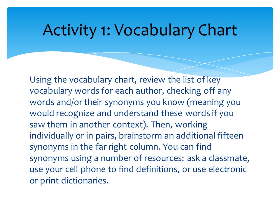 Activity 1: Vocabulary Chart