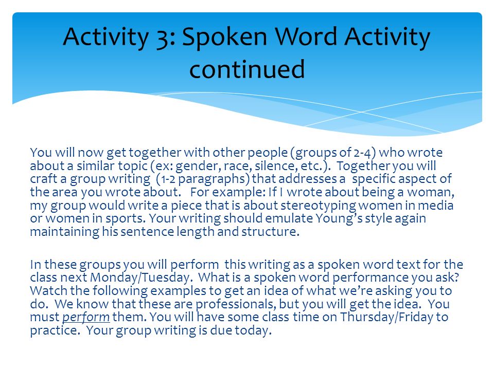 Activity 3: Spoken Word Activity continued