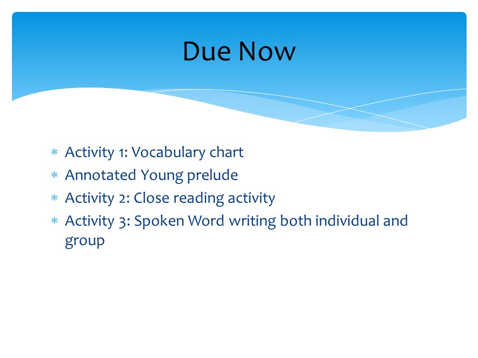 Due Now Activity 1: Vocabulary chart Annotated Young prelude
