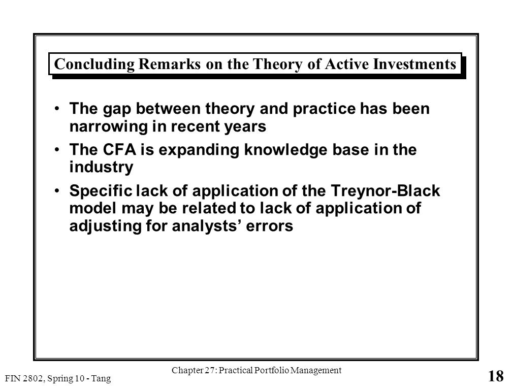 Concluding Remarks on the Theory of Active Investments
