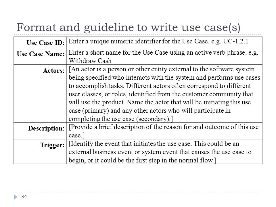 Format and guideline to write use case(s)