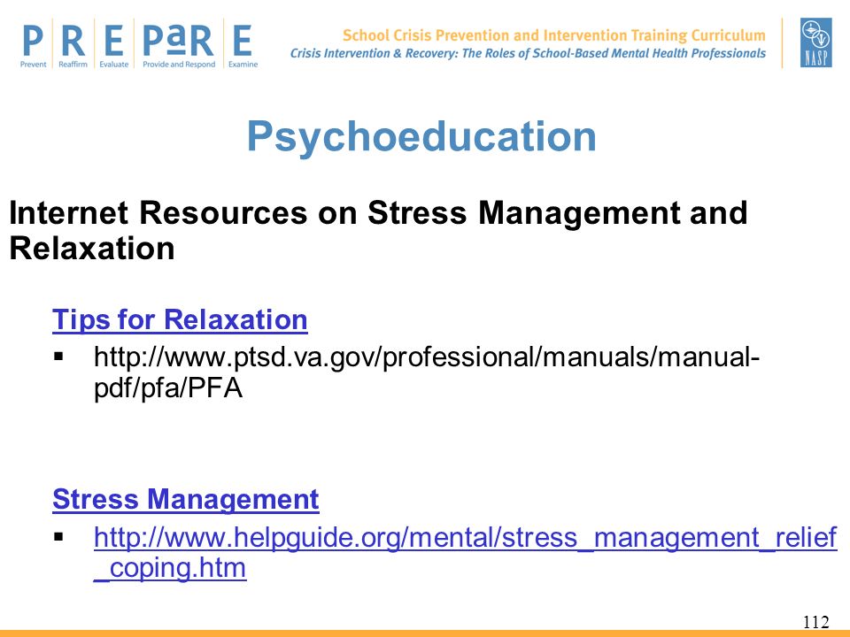 Psychoeducation Internet Resources on Stress Management and Relaxation