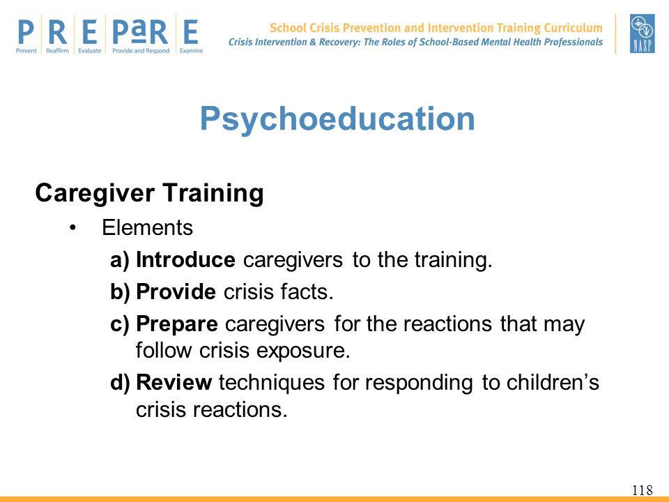 Psychoeducation Caregiver Training Elements