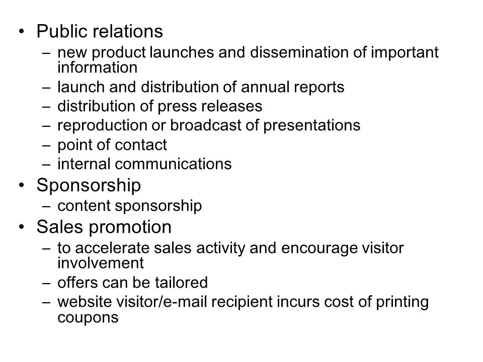 Public relations Sponsorship Sales promotion