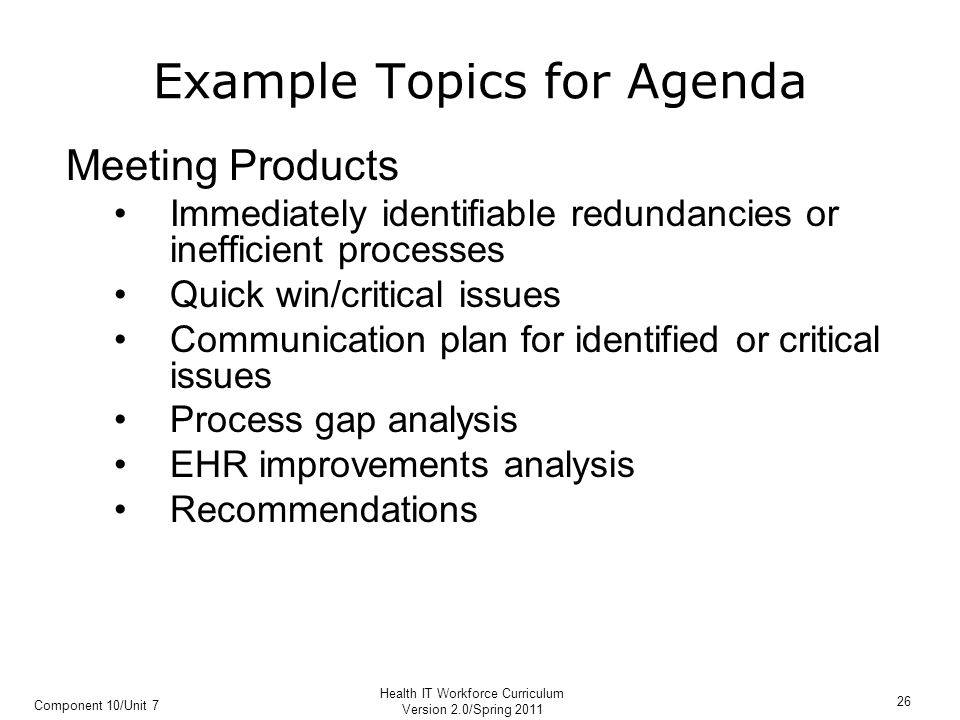Example Topics for Agenda
