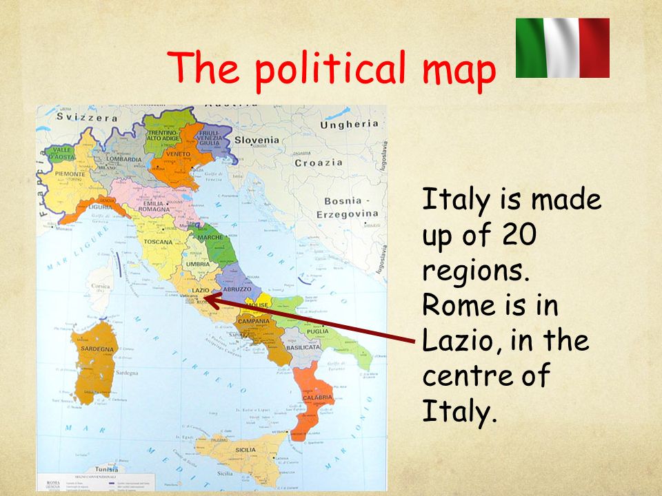 The political map Italy is made up of 20 regions.