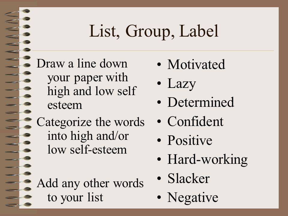 List, Group, Label Motivated Lazy Determined Confident Positive
