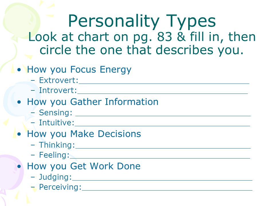 Personality Types Look at chart on pg