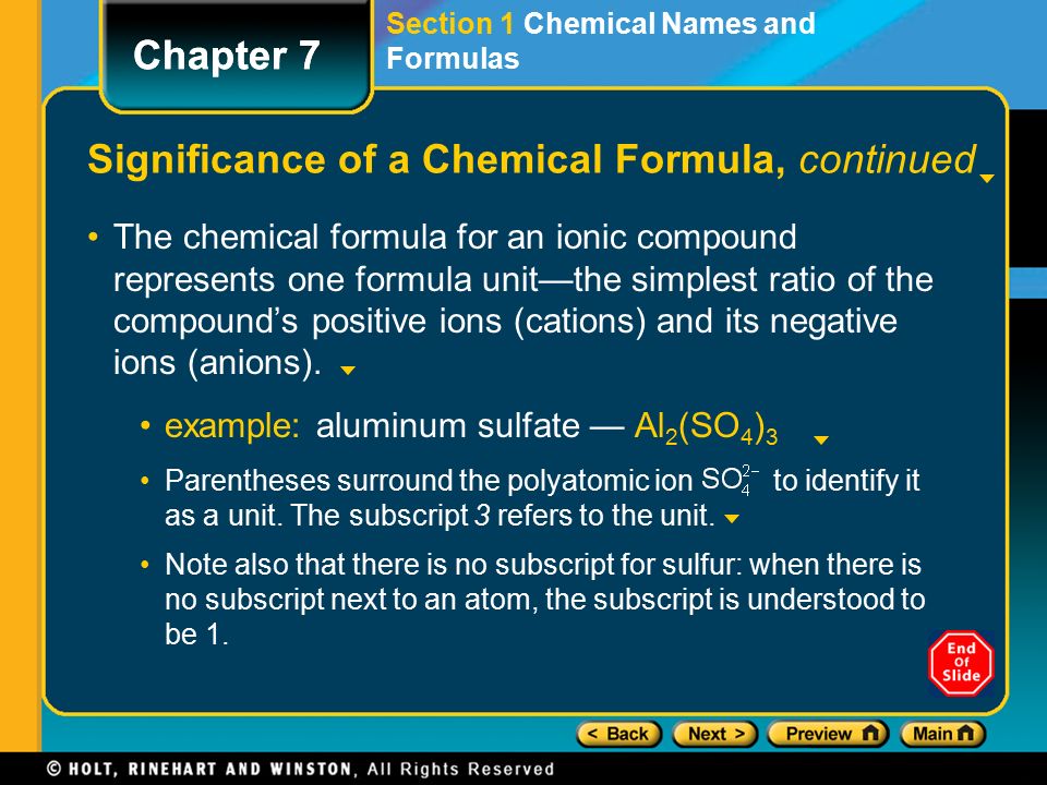 Significance of a Chemical Formula, continued