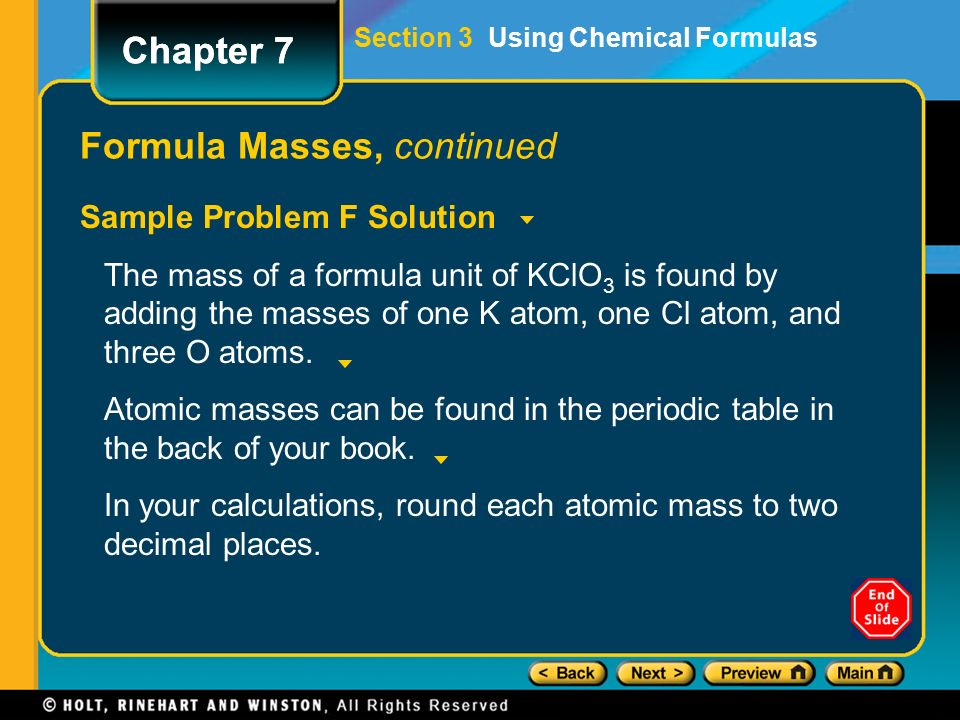 Formula Masses, continued