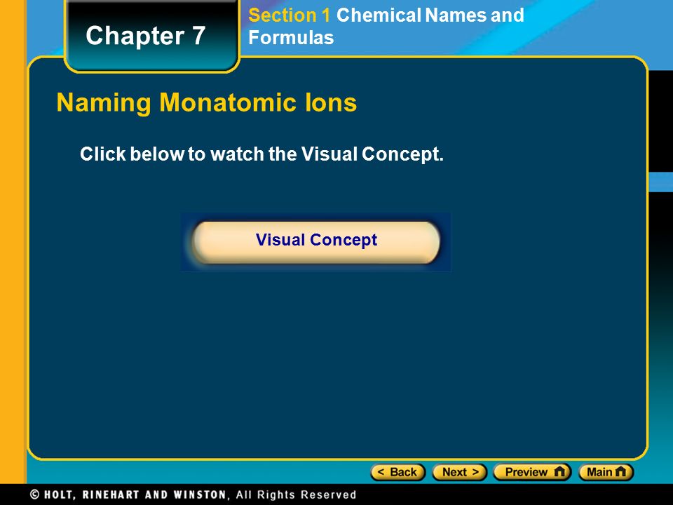 Naming Monatomic Ions Section 1 Chemical Names and Formulas
