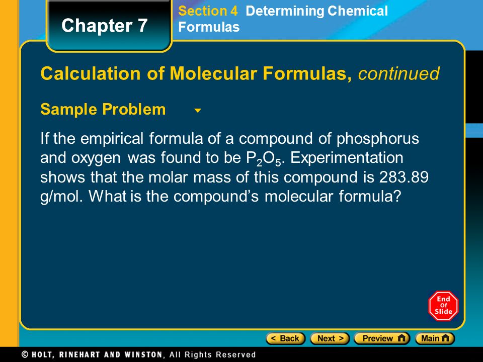 Calculation of Molecular Formulas, continued